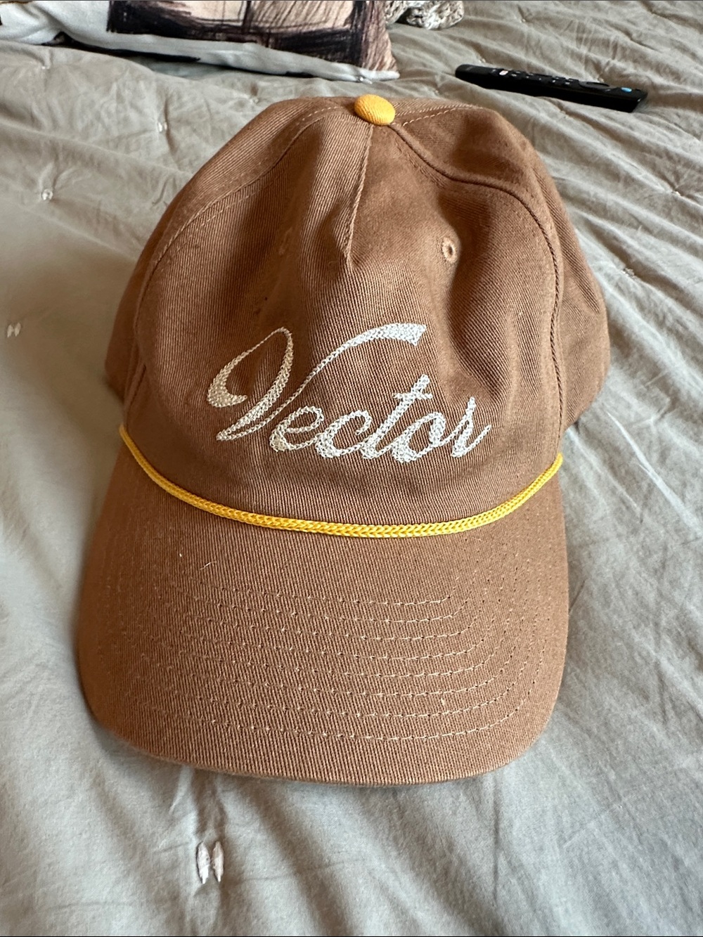 Vector Embroidered Brown Cap with Yellow Trim OSFA